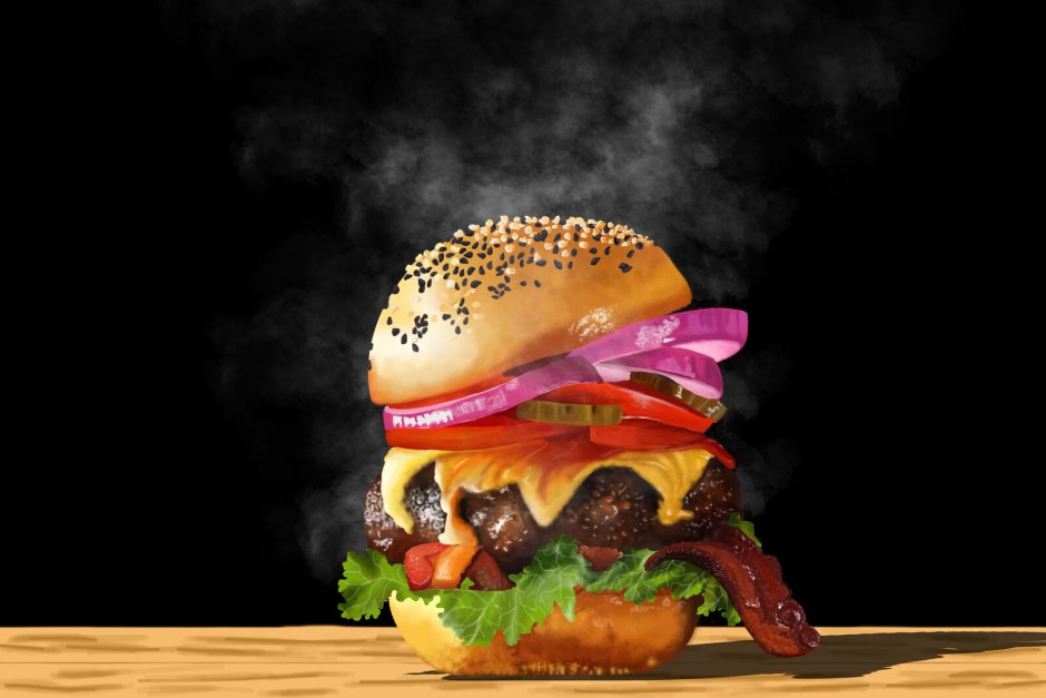 Гамбургер на черном фоне
