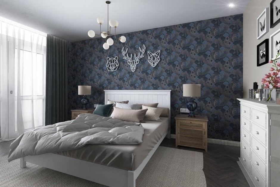 Дизайн спальни с серыми обоями