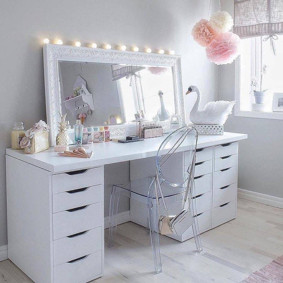 Туалетный столик Dressing Table & Stool Set Makeup Vanity led Mirror Organizer Drawers Wood Desk