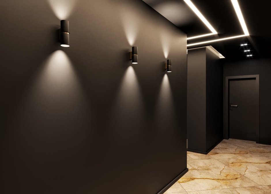 Дизайн дома / коридор темный свет