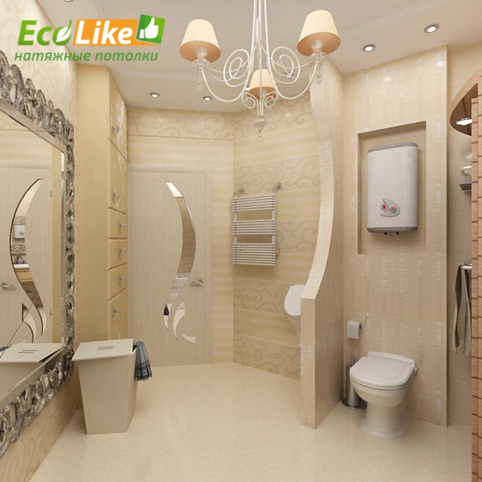 Ванная комната с угловой ванной и туалетом дизайн