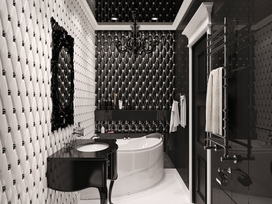 Дизайн туалета в черно белых тонах