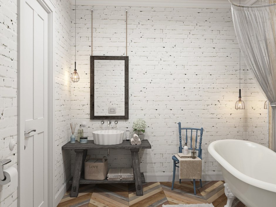 Большая ванная комната в скандинавском стиле