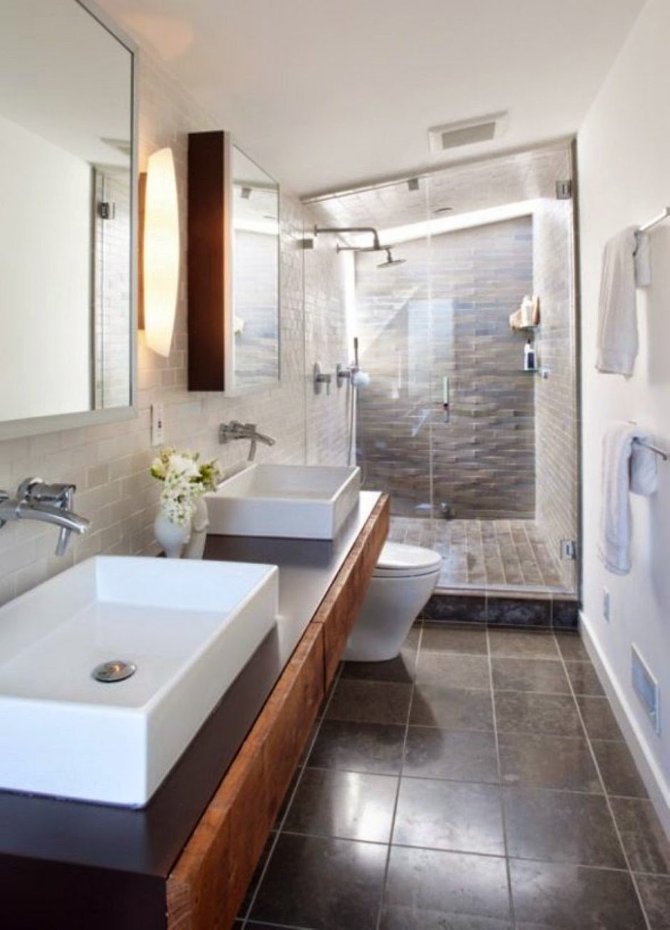 Дизайн узкой ванной комнаты 2020