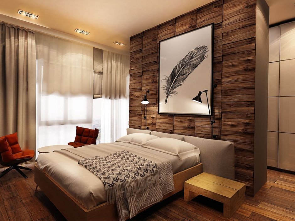 Дизайн спальни с деревом и пшеницей