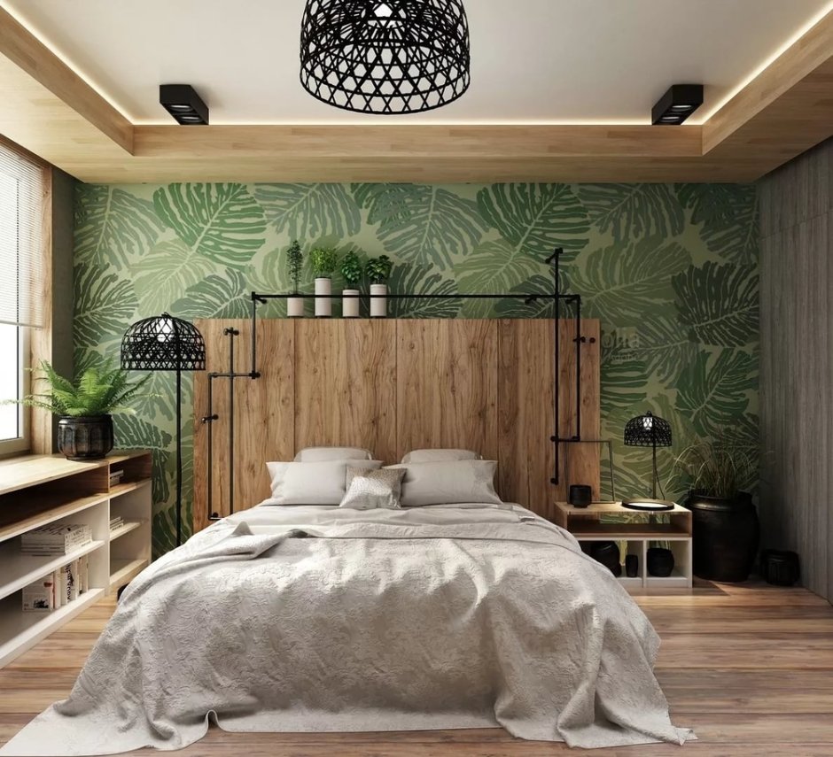 Дизайн спальни с деревом