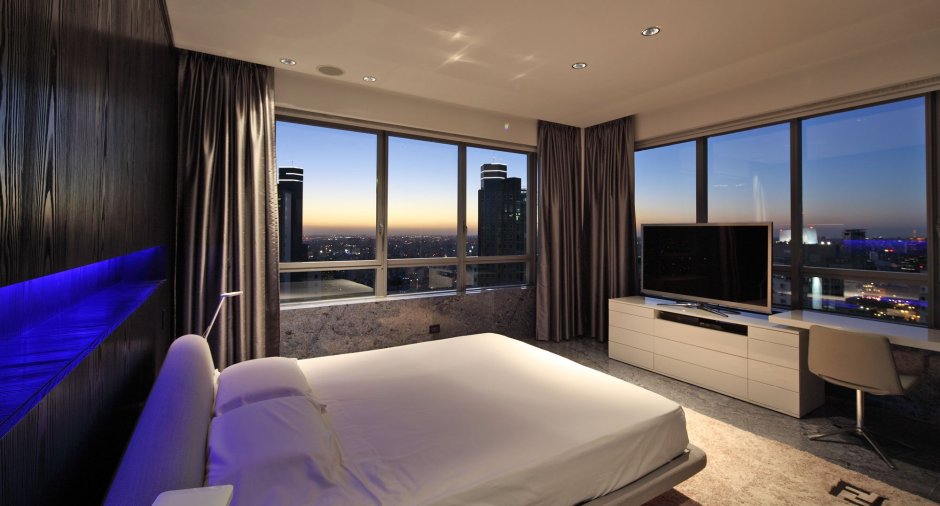 Спальни с панорамными окнами в современном стиле