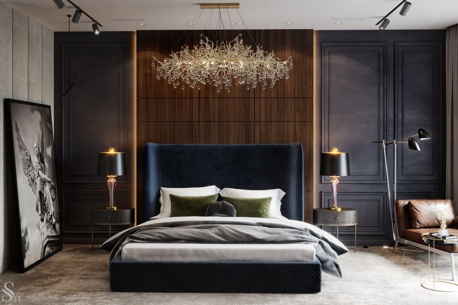 Спальня в стиле арт деко в коричневых тонах