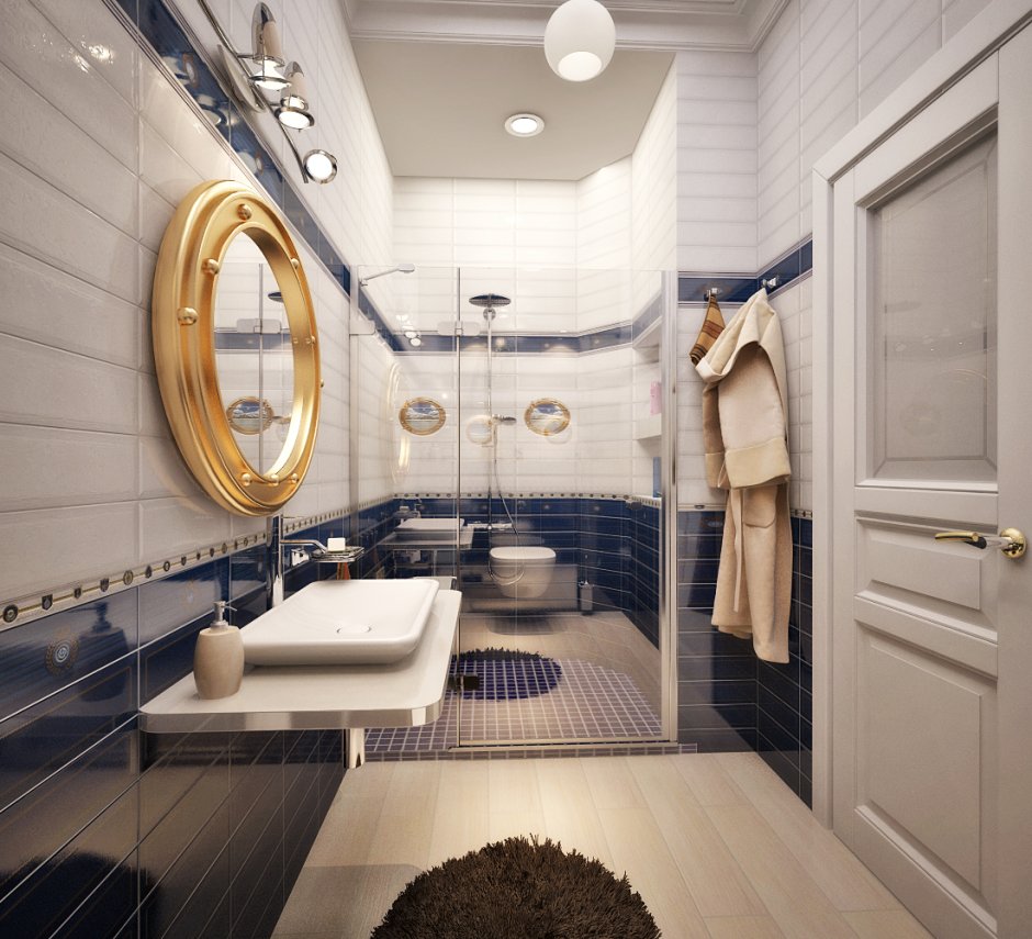 Ванная комната в голубом неоклассическом стиле