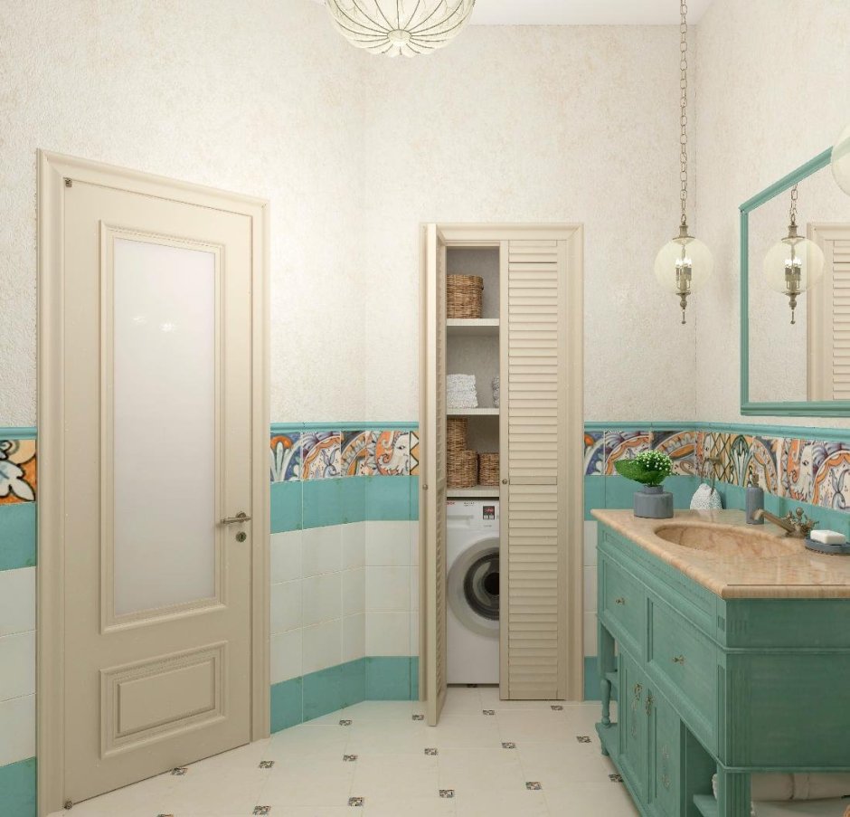 Ванная комната в средиземноморском стиле в доме