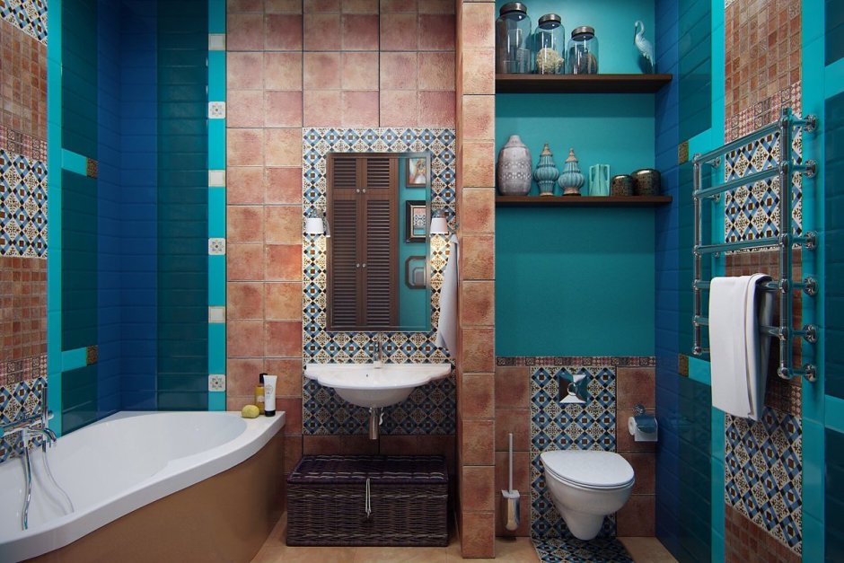 Средиземноморский стиль в интерьере ванной комнаты