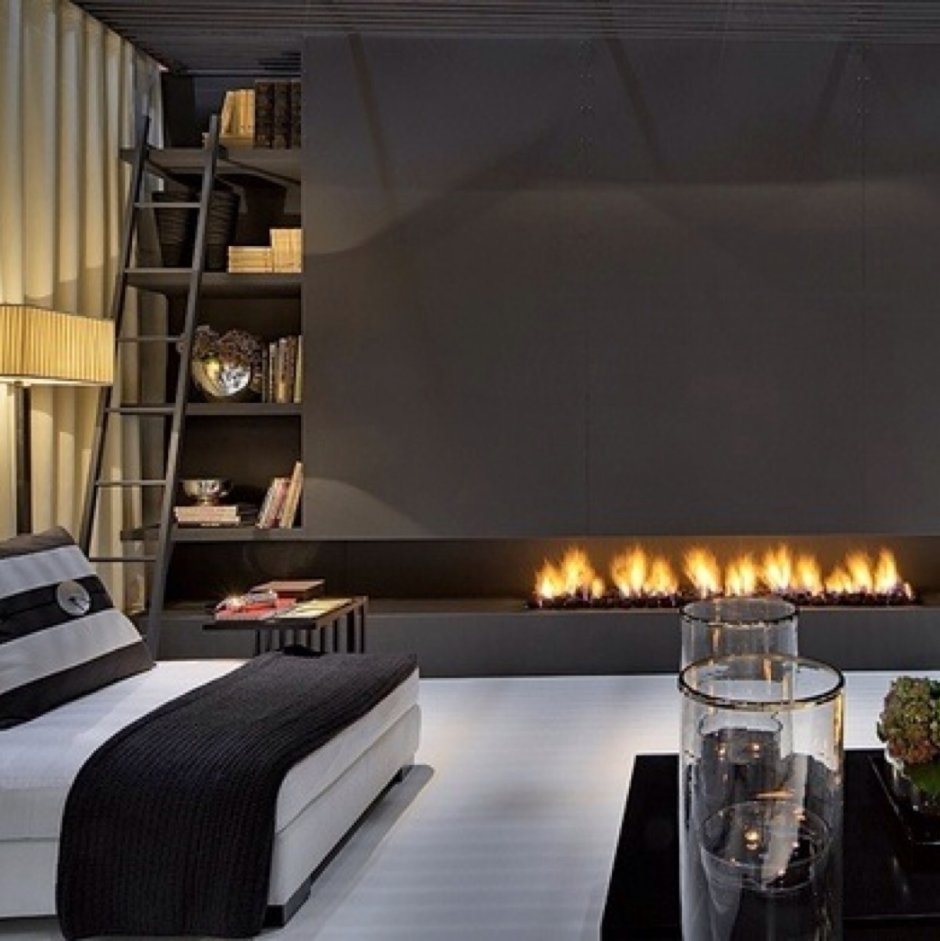 Интерьер с биокамином лофт