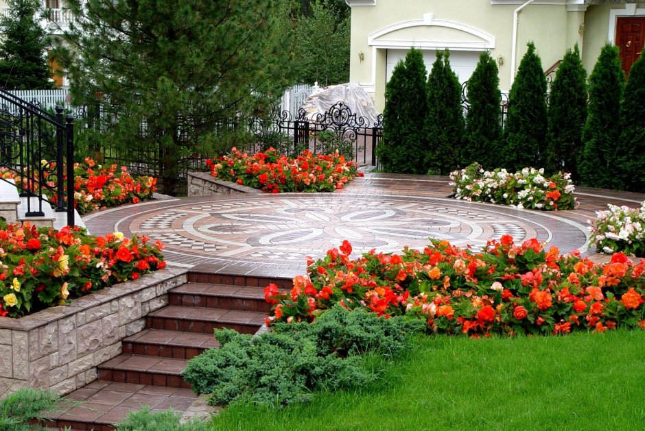 Дизайн цветов во дворе частного дома