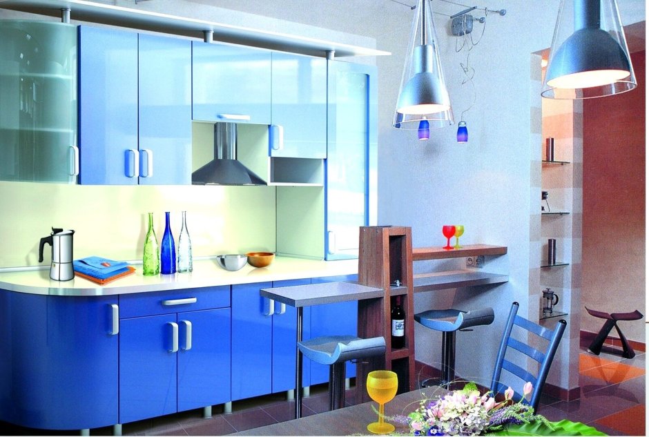Дизайн голубой кухни в современном стиле