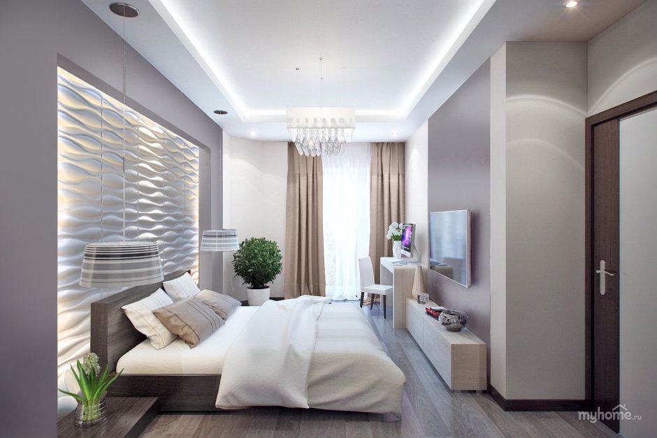 Спальня в современном стиле с 3 д панелями