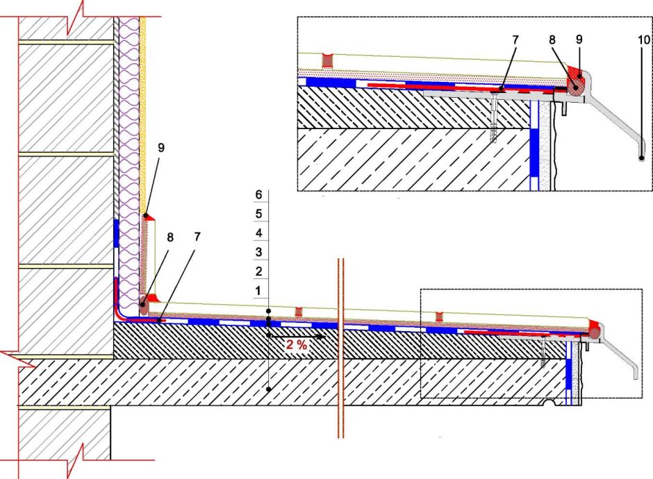 Гидроизоляция балконной плиты чертеж