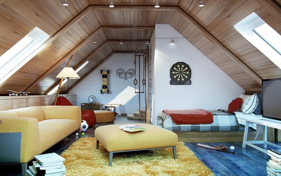 Спальня с мансардным потолком
