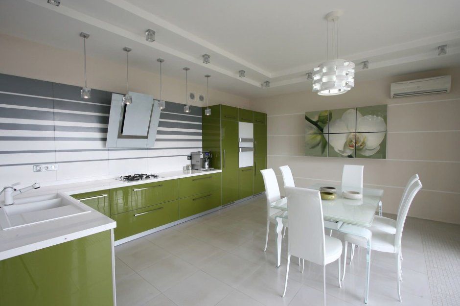 Кухня бело зеленая в современном
