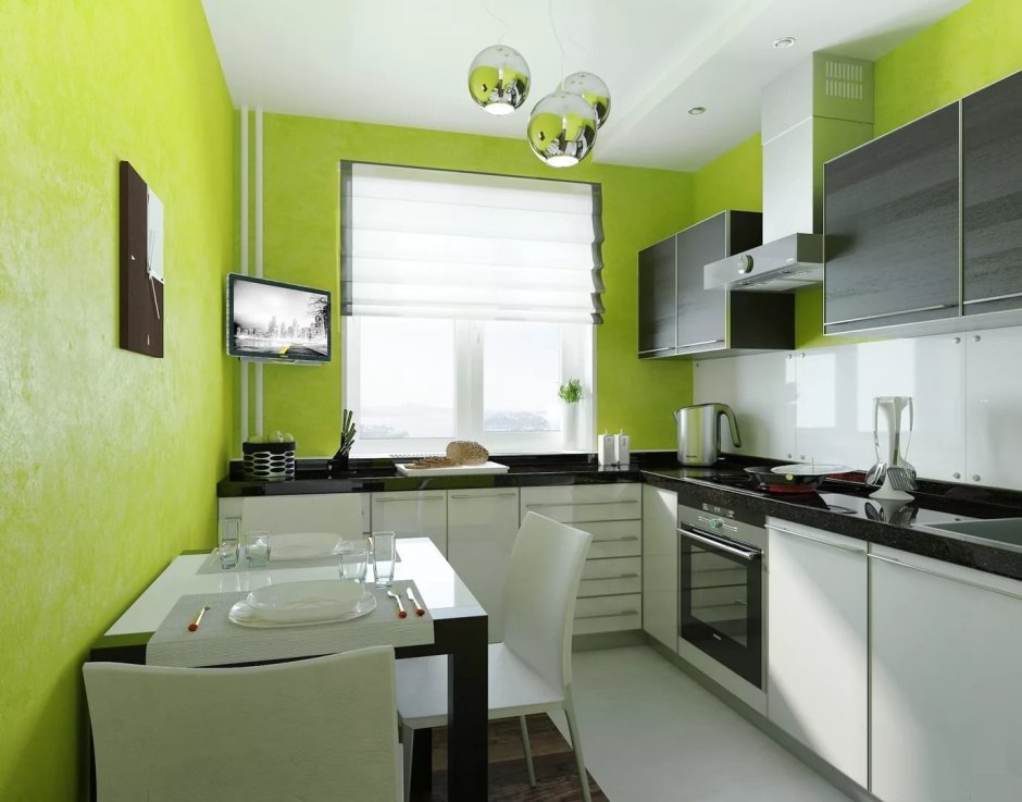 Кухня в желто зеленом цвете