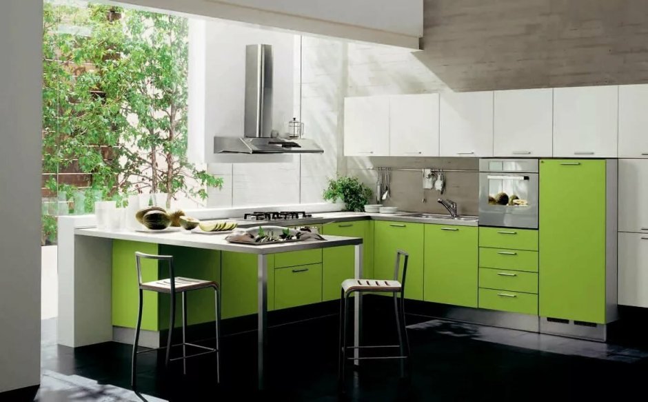 Дизайнерская кухня в зеленых тонах