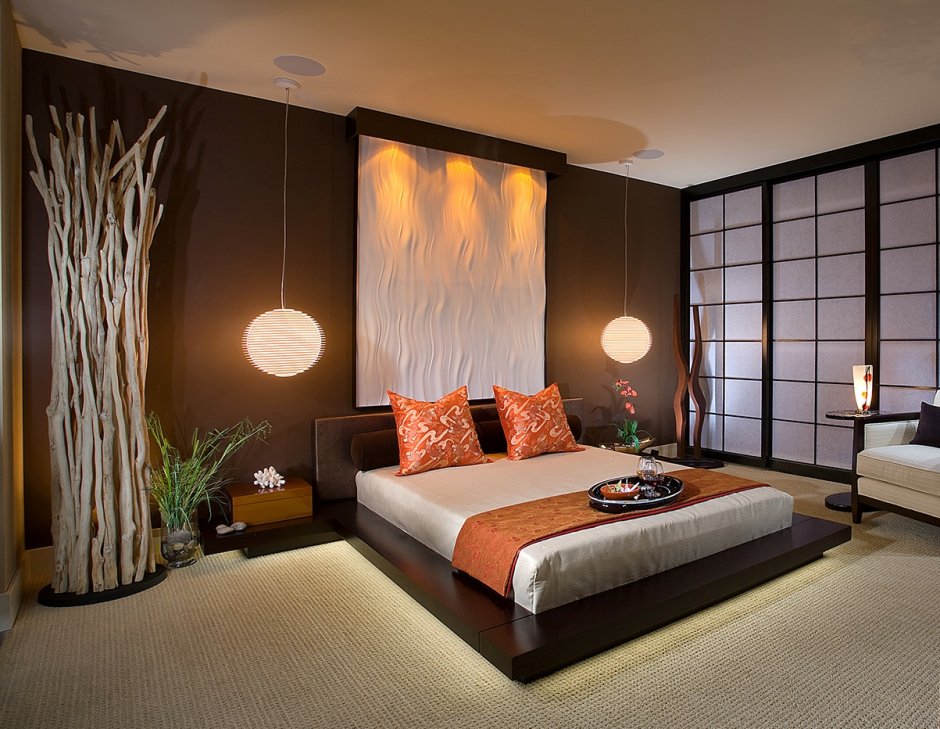 Освещение в японском стиле в спальне