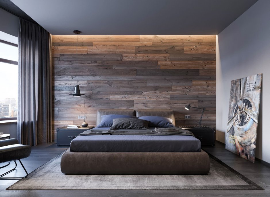 Деревянная кровать в стиле лофт