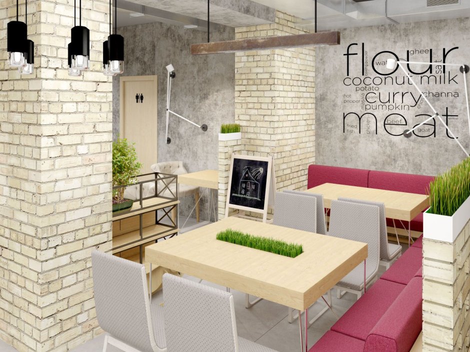 Кирпич в интерьере кафе