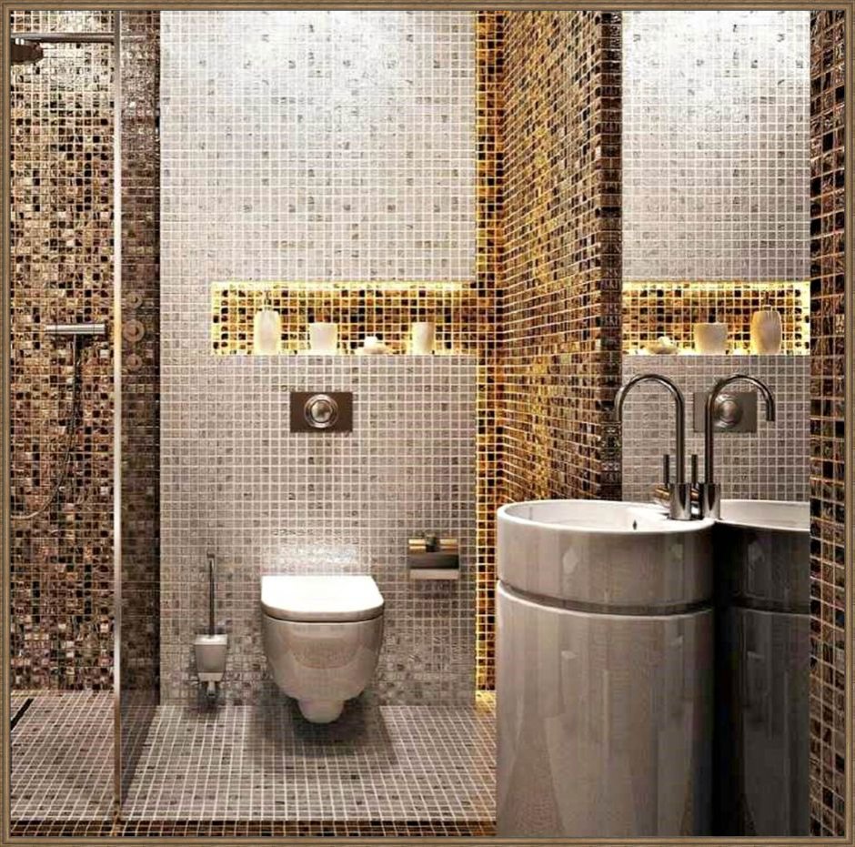 Сочетание плитки и мозаики в ванной