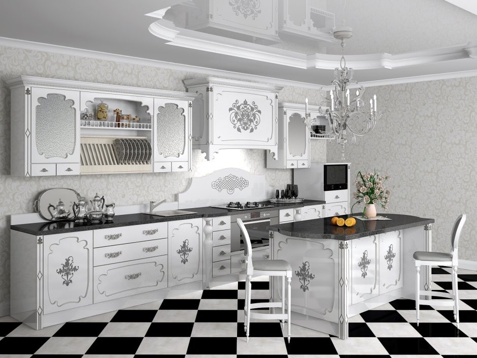 Черно белая кухня в стиле Прованс