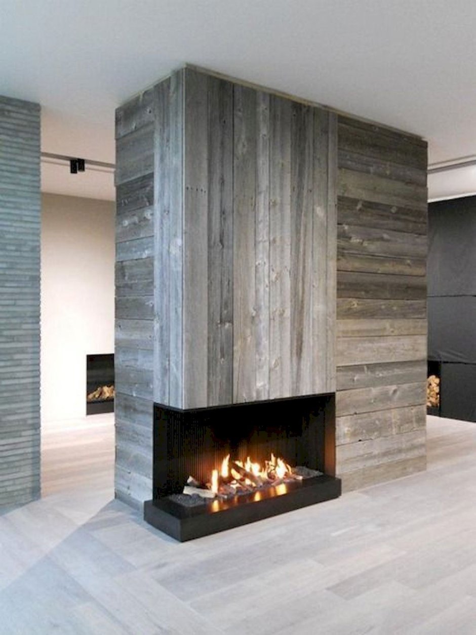 Стена где камин под дерево