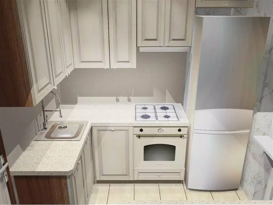 Кухня брежневка дизайн с холодильником