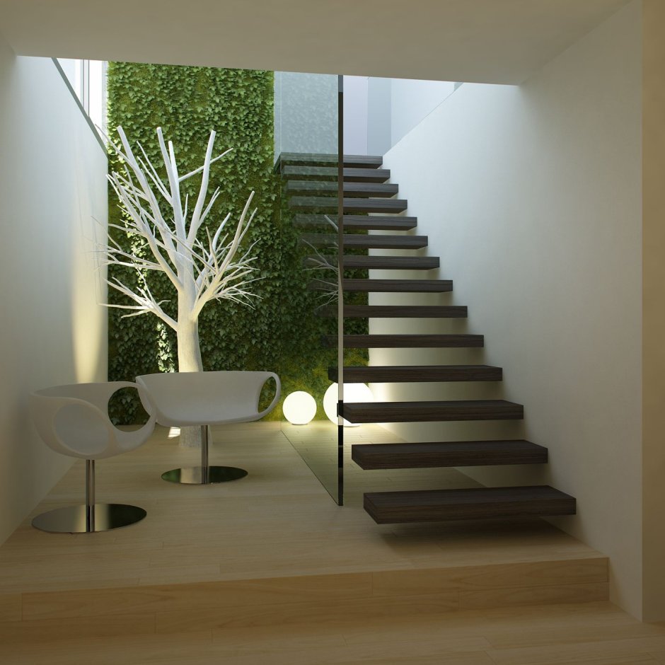 Растения под лестницей современный стиль
