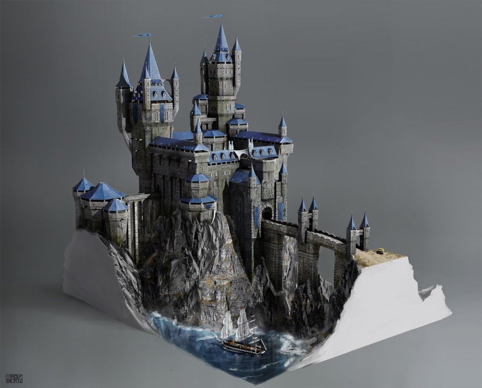 Средневековый город 3d Diorama концепт