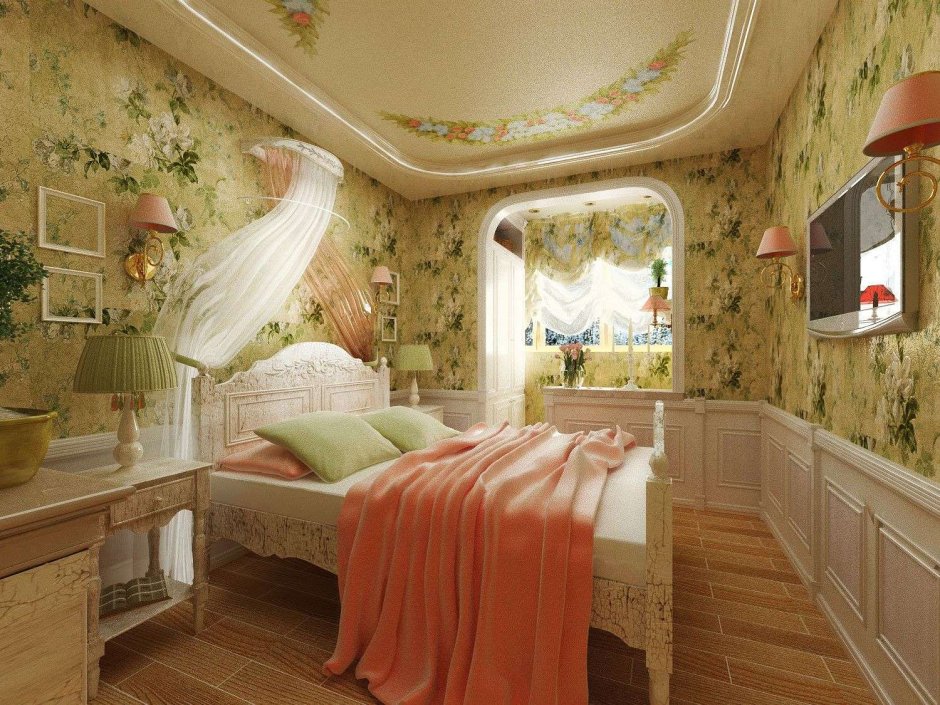 Интерьер спальни в цветочном стиле