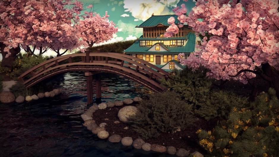 Япония дворец Сакура сад