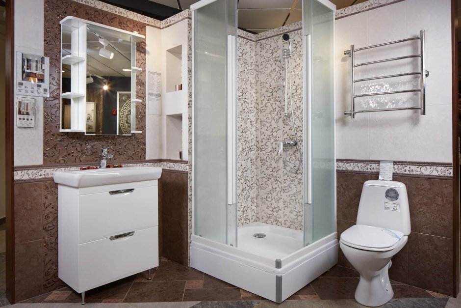 Декор в ванной комнате керамическая плитка с душевой кабиной
