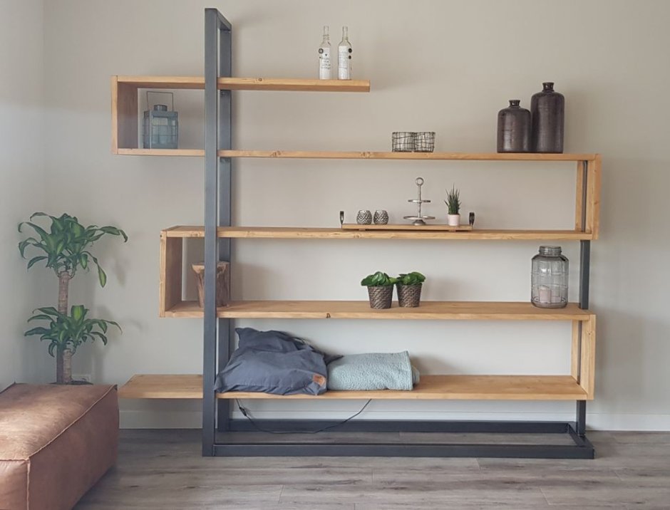 Стеллаж в стиле Loft (основание металл, полки дуб) r49-165