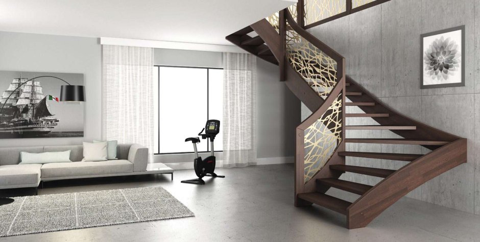 Лестница из дерева в современном стиле