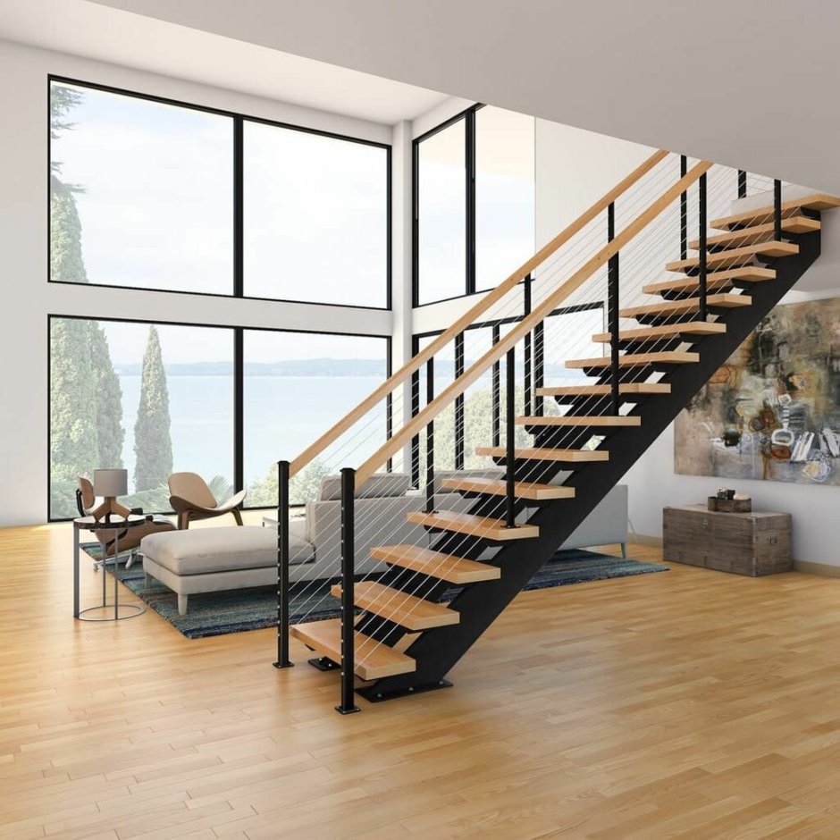 Дизайнерская лестница на одном косоуре