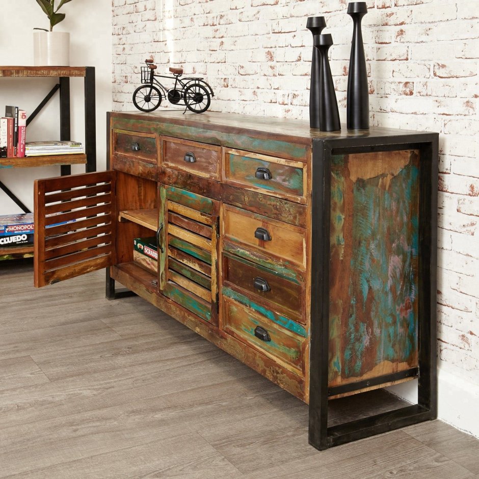 Консоль Industrial Metal Rust Rolling reclaimed Wood Sideboard