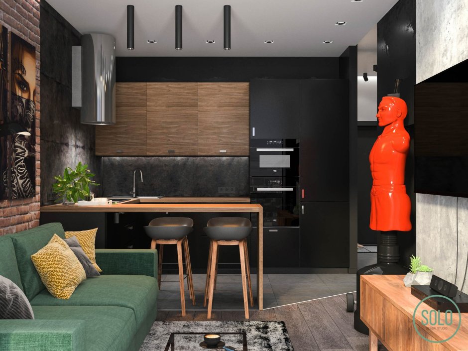 Комната спальня в стиле лофт