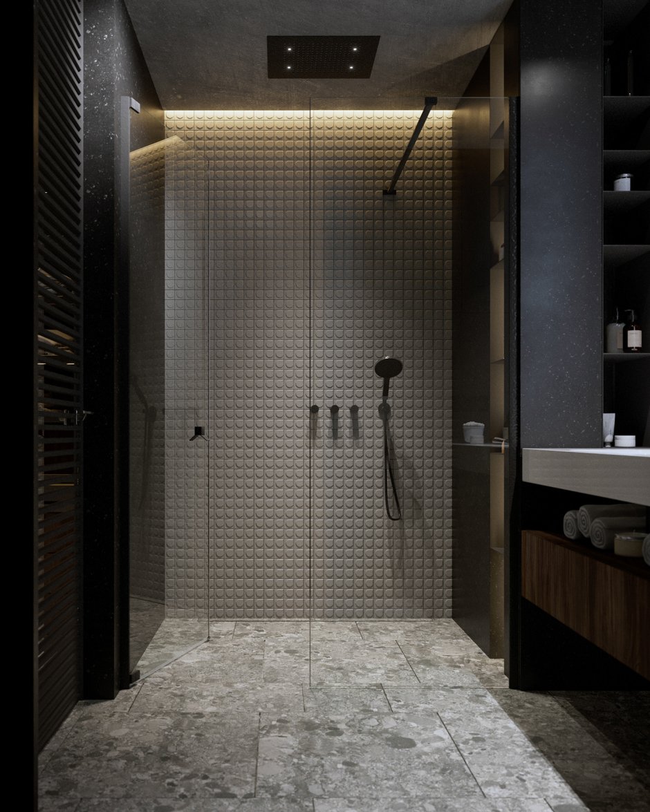 Стильная ванная комната с душем
