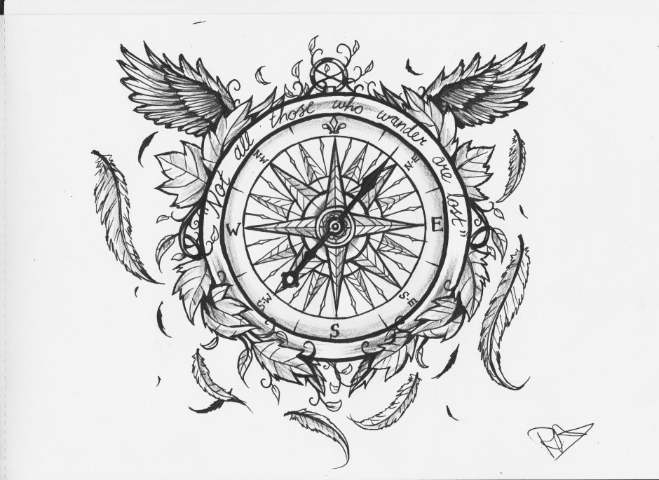 Эскиз Татуировки компас для мужчин