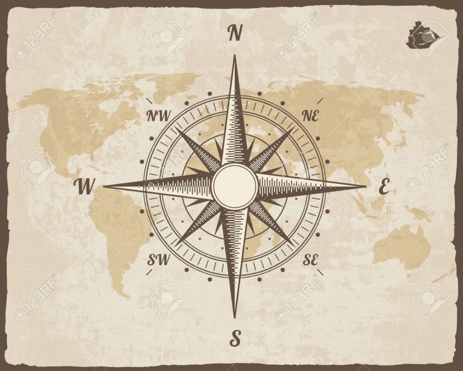 Изображение компаса на старой карте