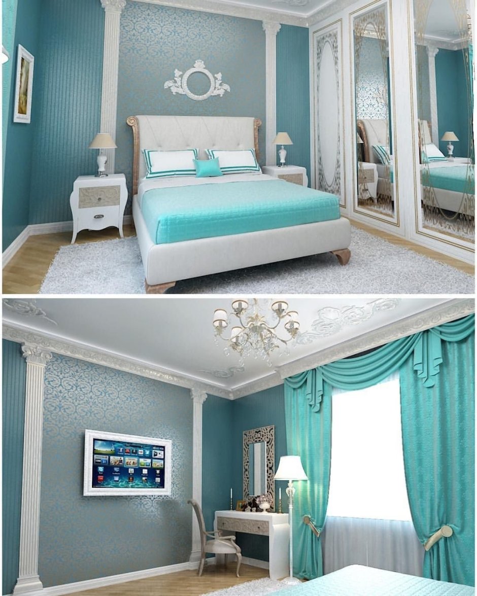 Спальня в бирюзовом цвете дизайн