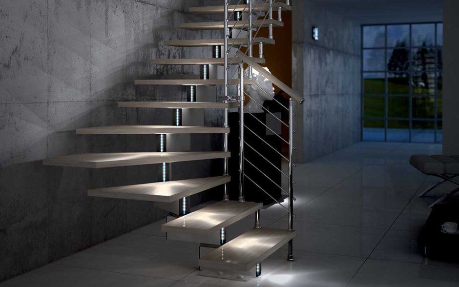 Подсветка металлической лестницы