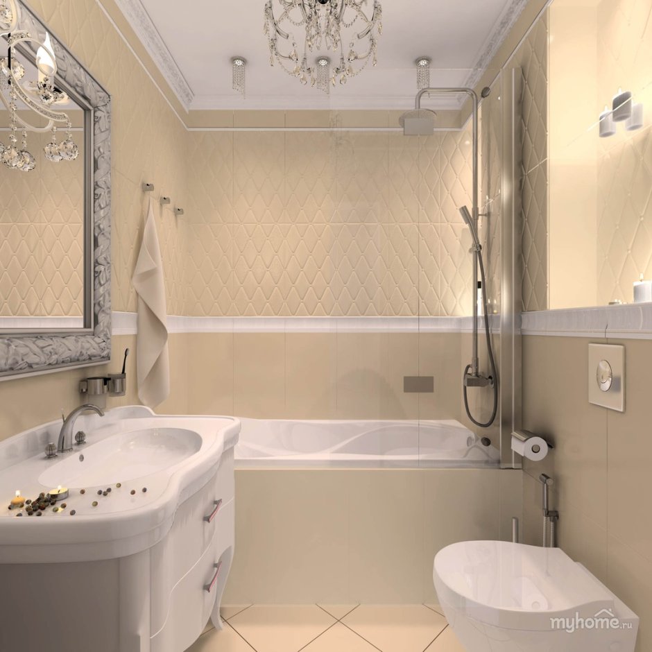 Бежево белая ванная комната дизайн