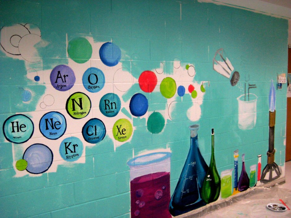 Роспись стен в школе физика
