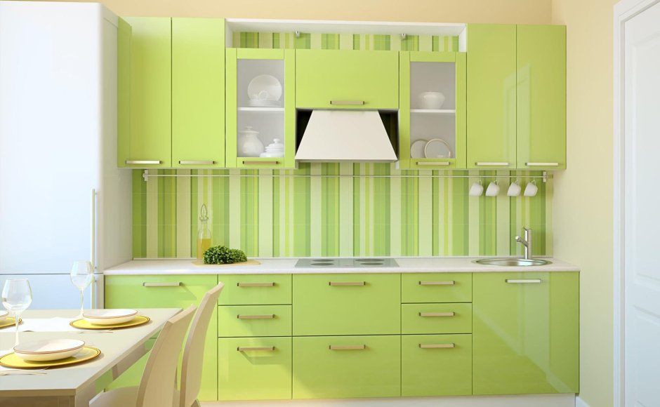 Кухня в стиле Сканди зеленая
