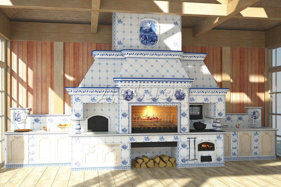 Барбекю комплекс с отделкой изразцами